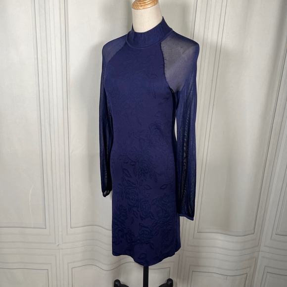 White House Black‎ Market Blue Onyx Sheer Sleeve Jacquard Midi Dress XS - Picture 7 of 16